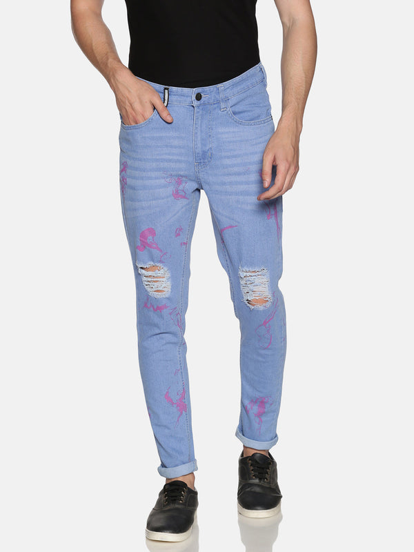 Impackt Denim Heavy / Acid Washed Skinny Fit 5 Pockets Printed Jeans for Men