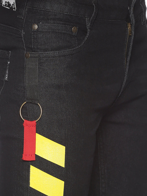 Fashion Black jeans with yellow print